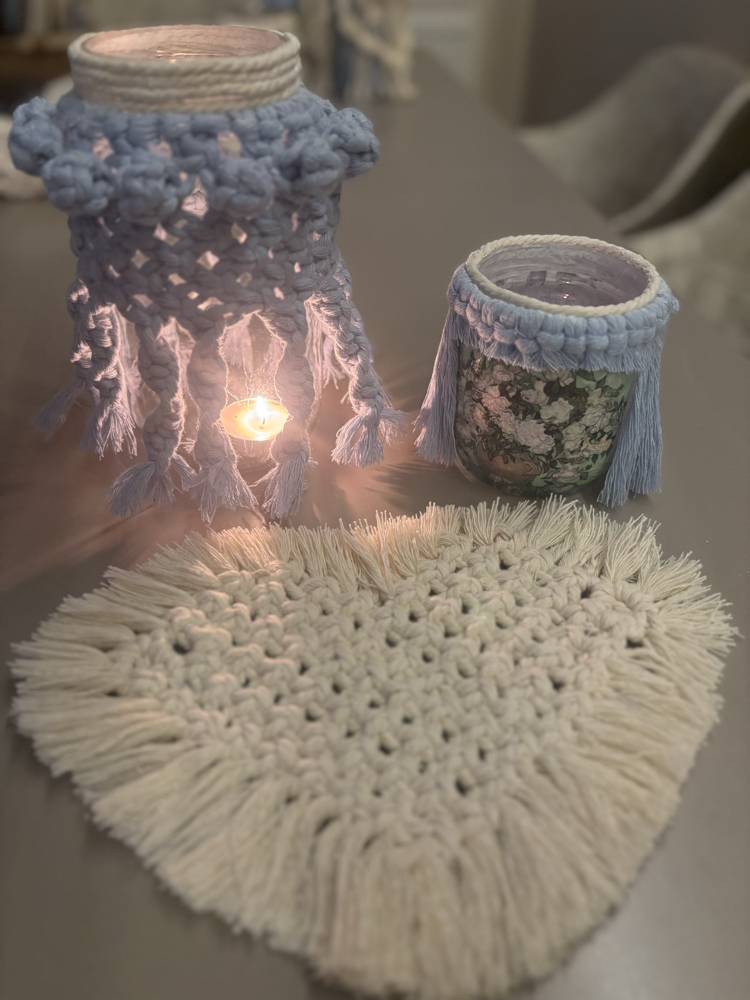 El Yapımı Makrome & Dekupaj Bohem Mumluk Seti | Cozy Ev Dekoru 