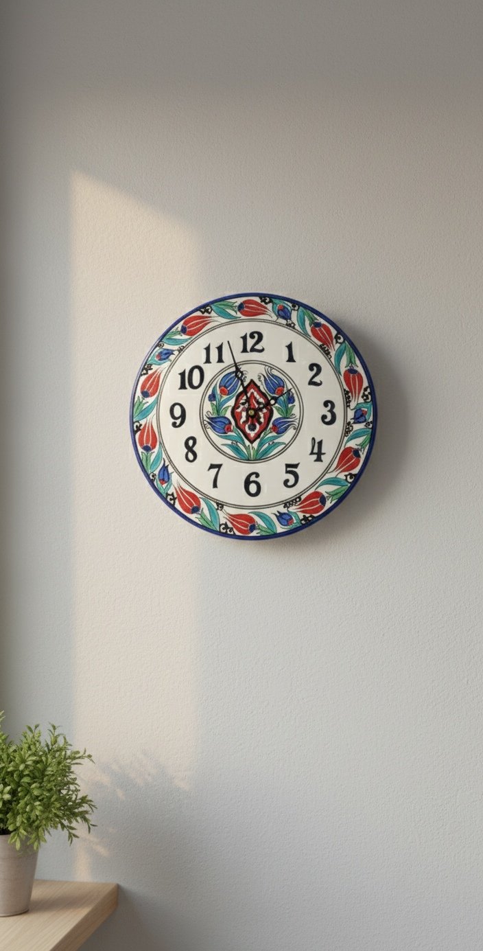 Çini desenli duvar saati (Wall clock with Turkish tile pattern)