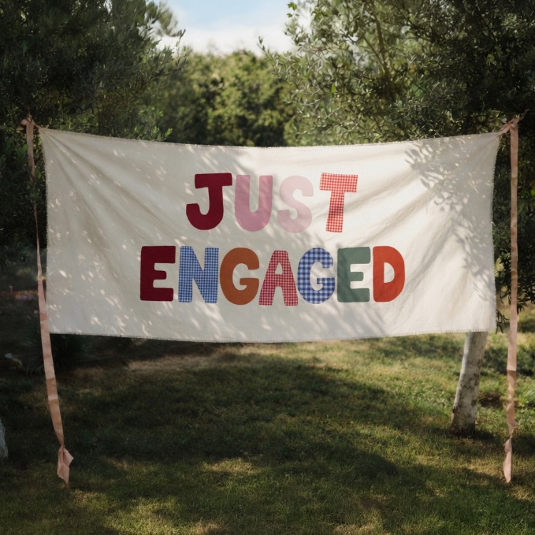 Just Engaged Bannerı — El Yapımı Kumaş Nişan Süsü