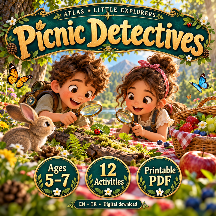 Piknik Dedektifleri – 12 Eşleştirme ve Hafıza | 5–7 Yaş | Türkçe ve İngilizce PDF