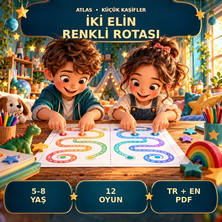 İki Elin Renkli Rotası – 12 Koordinasyon Oyunu | 5–8 Yaş | Türkçe ve İngilizce PDF