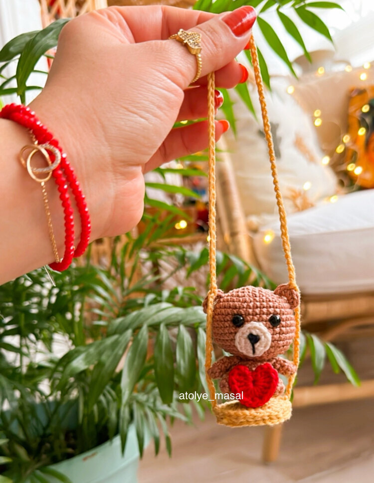 Amigurumi Ayı Araba Süsü PDF Tarifi | Teddy Bear Car Charm Crochet Pattern (Digital Download)