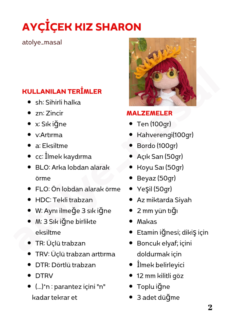 Ayçiçek Kız Sharon PDF Yazılı Tarif Dosyası | Sunflower Girl Sharon Crochet Download