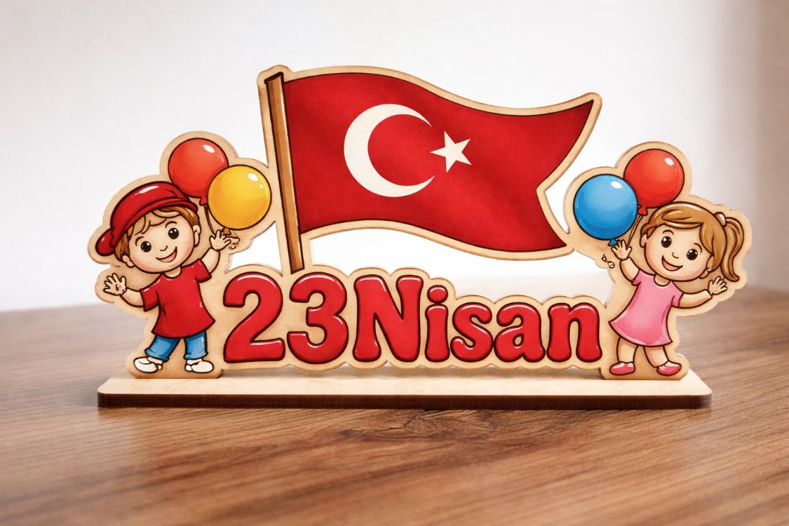 23 Nisan temalı ahşap boyama objesi