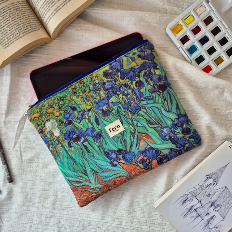 Fermuarlı Tablet/Kitap/Laptop/Macbook/ Kılıfı Sanat Serisi Mor İrisler