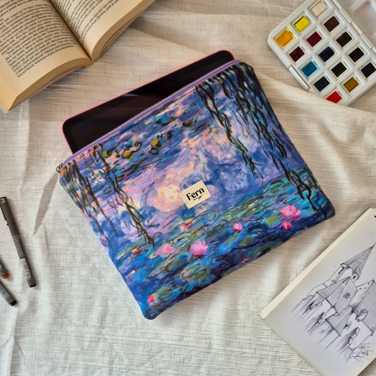 Fermuarlı Tablet/Kitap/Laptop/Macbook/ Kılıfı Sanat Serisi Monet Lily