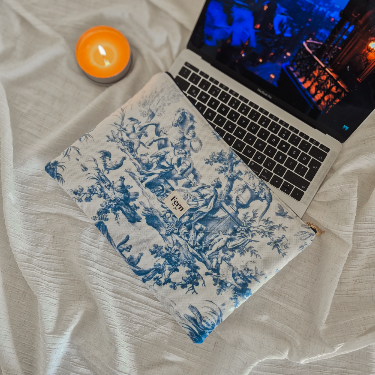 Fermuarlı Tablet/Laptop/Macbook//Kitap Kılıfı Toile Serisi Mavi