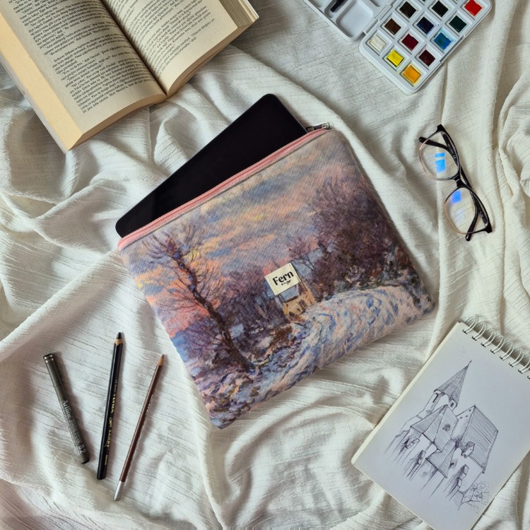 Fermuarlı Tablet/Kitap/Laptop/Macbook/ Kılıfı Sanat Serisi Monet Winter