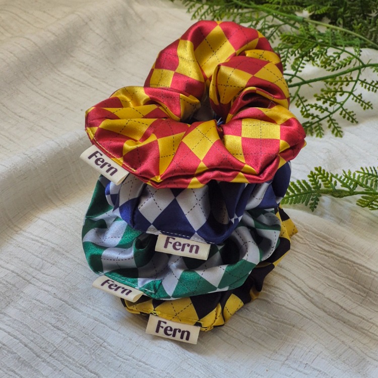 Scrunchie/Lastikli Toka Kırmızı-Sarı Baklava Desenli Large