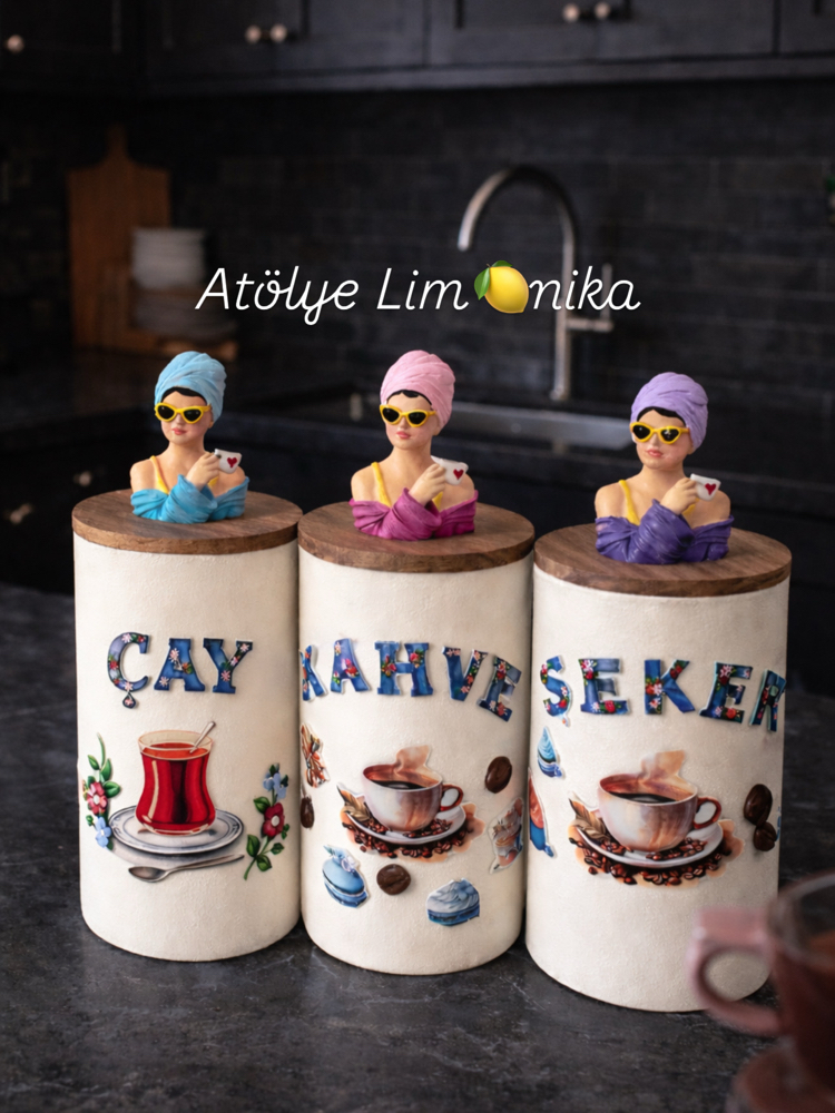 Kadın figürlü 3 lü set kavanoz