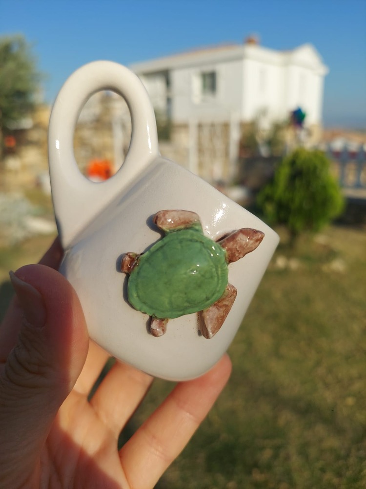 Kaplumbağa Desenli Türk Kahvesi Fincan ve Tabağı - 100 ml
