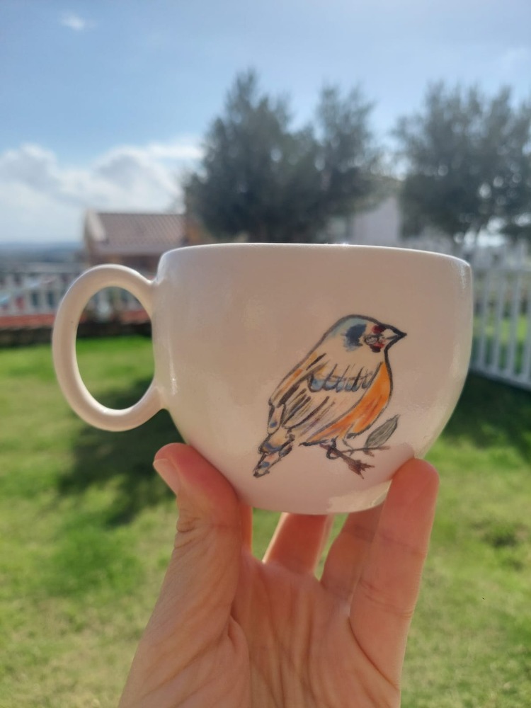 El Boyama Kuş Desenli Kupa- 250ml