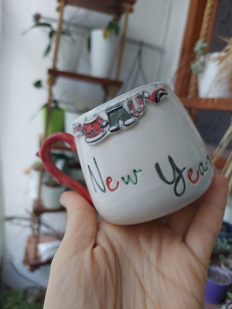 Yılbaşı New Year Christmas Noel El Yapımı Kulplu Seramik Kupa-200 ml