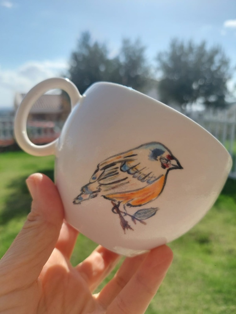 El Boyama Kuş Desenli Kupa- 250ml