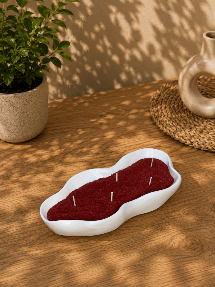 Dalga Formlu Dekoratif Kase Mum – Bordo İnci Tozu