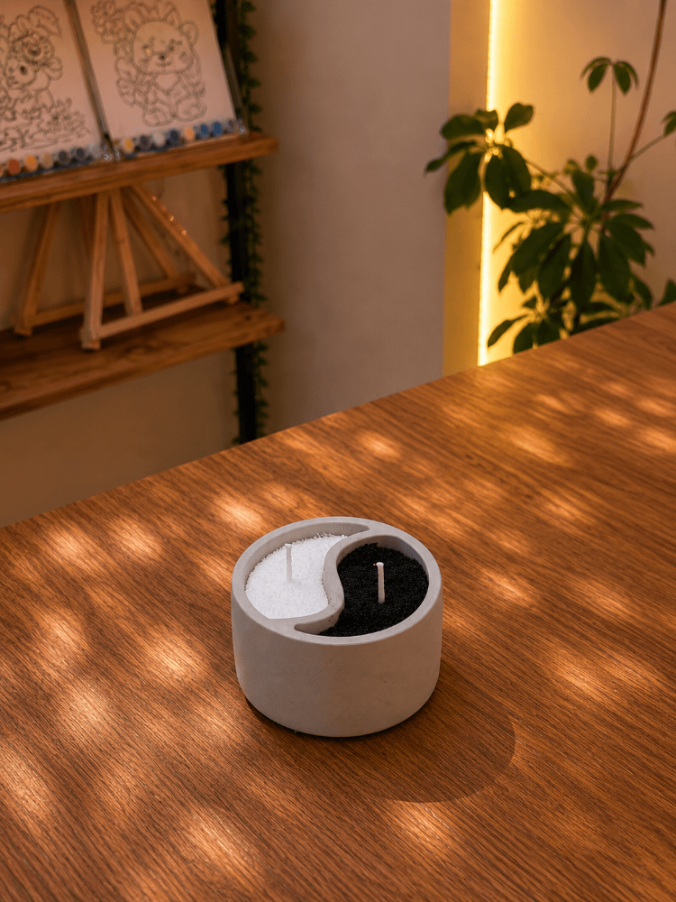 Yin Yang Taş Tozu Mumluk – Siyah & Beyaz İnci Tozu Mum