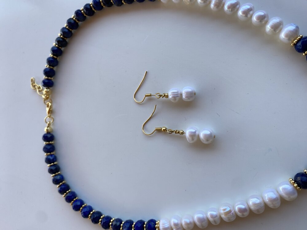 İnci + Lapis Kolye ve Küpe