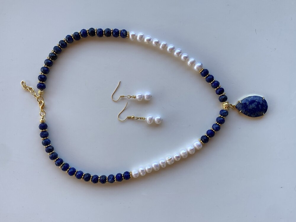 İnci + Lapis Kolye ve Küpe