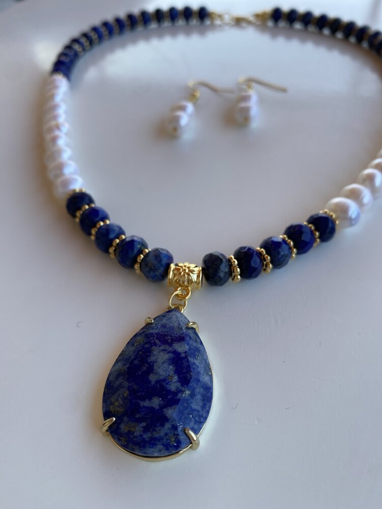 İnci + Lapis Kolye ve Küpe
