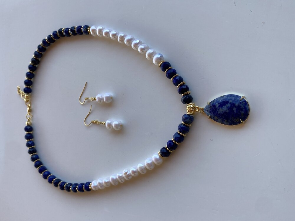 İnci + Lapis Kolye ve Küpe