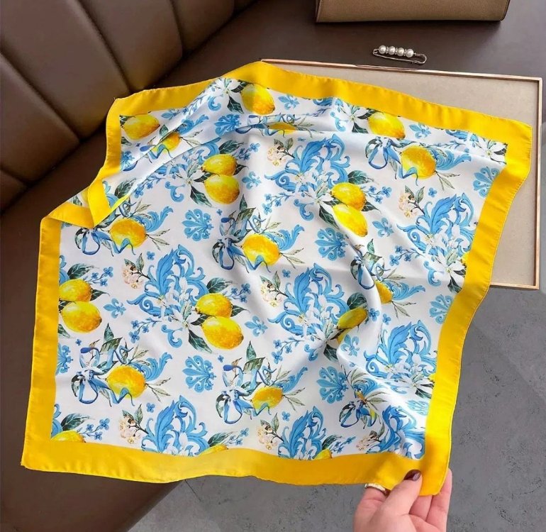 Limon Desenli Saten Fular