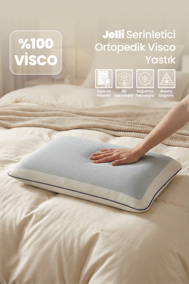  Terletmeyen Ortopedik Yastık Serinleten Visco Yastık Jelli Yastık 60x40cm 
