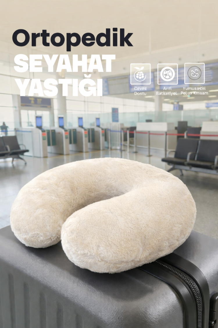 Premium Peluş Kumaş Visco Ortopedik Seyahat Boyun Yastığı – , Yumuşak