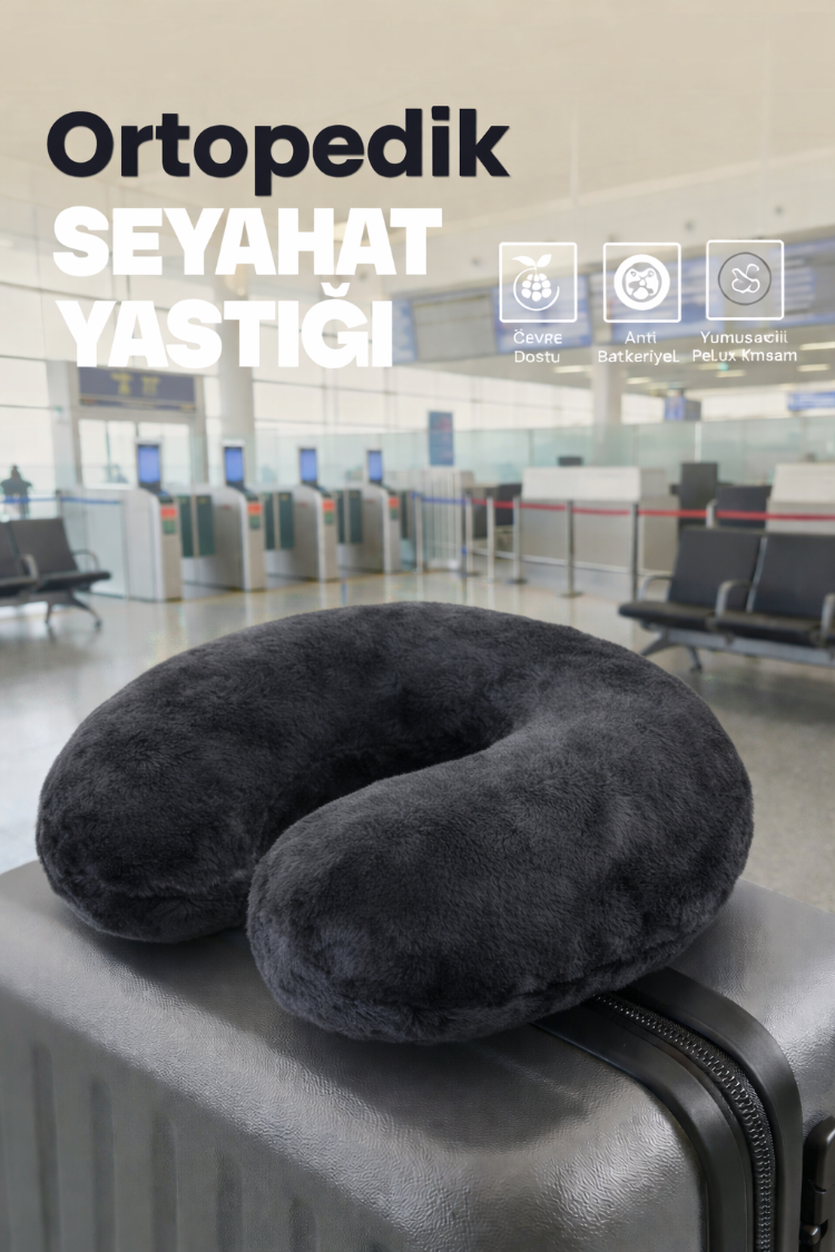 Premium Peluş Kumaş Visco Ortopedik Seyahat Boyun Yastığı – , Yumuşak