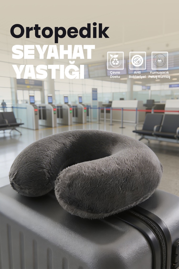 Premium Peluş Kumaş Visco Ortopedik Seyahat Boyun Yastığı – , Yumuşak 