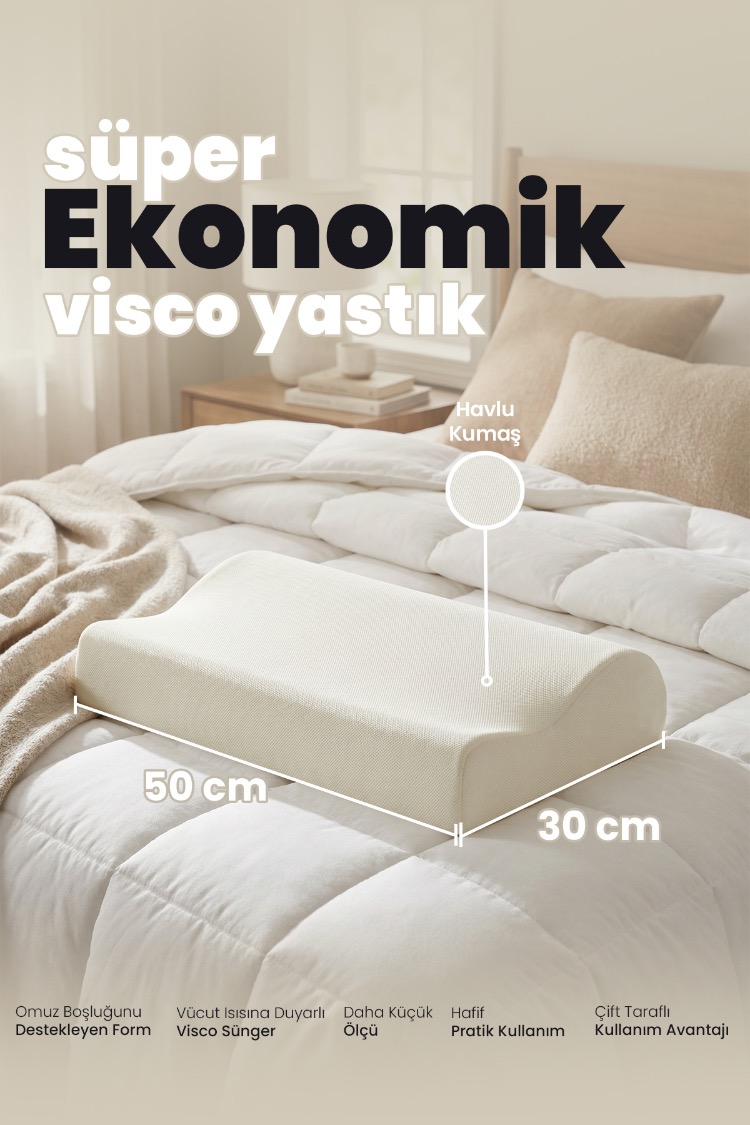 Ekonomik Ortopedik Visco Yastık 50x30 cm– Hafızalı Sünger Boyun Yastığı,Kompakt Boy