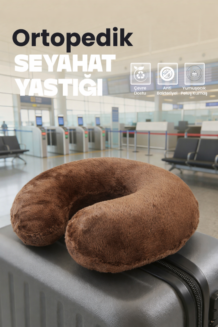 Premium Peluş Kumaş Visco Ortopedik Seyahat Boyun Yastığı – , Yumuşak