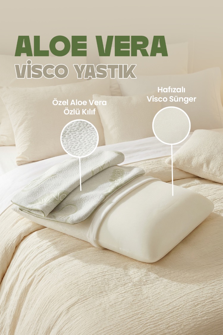 Aloe Vera Kılıflı Visco Ortopedik Yastık – Boyun Destekli , Anti Alerjik Uyku Yastığı