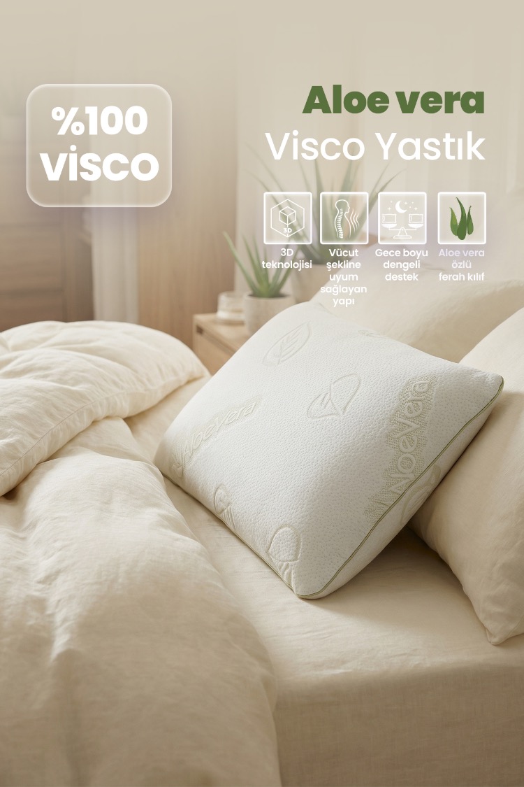 Aloe Vera Kılıflı Visco Ortopedik Yastık – Boyun Destekli , Anti Alerjik Uyku Yastığı