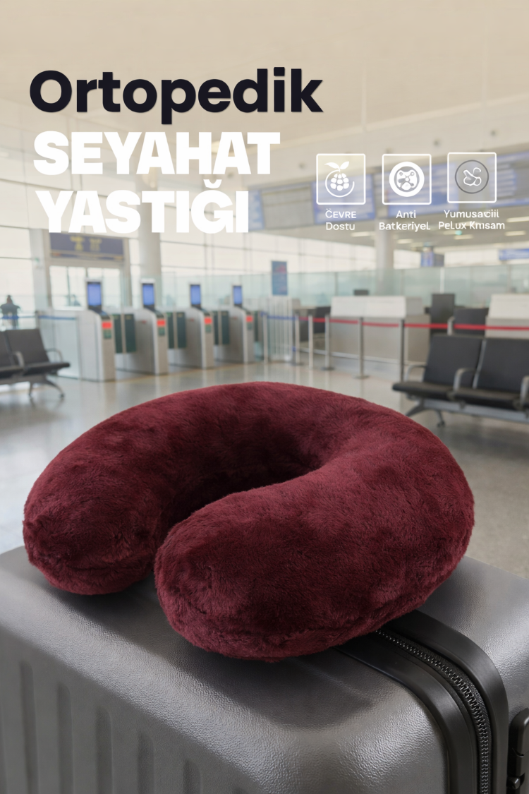 Premium Peluş Kumaş Visco Ortopedik Seyahat Boyun Yastığı – , Yumuşak