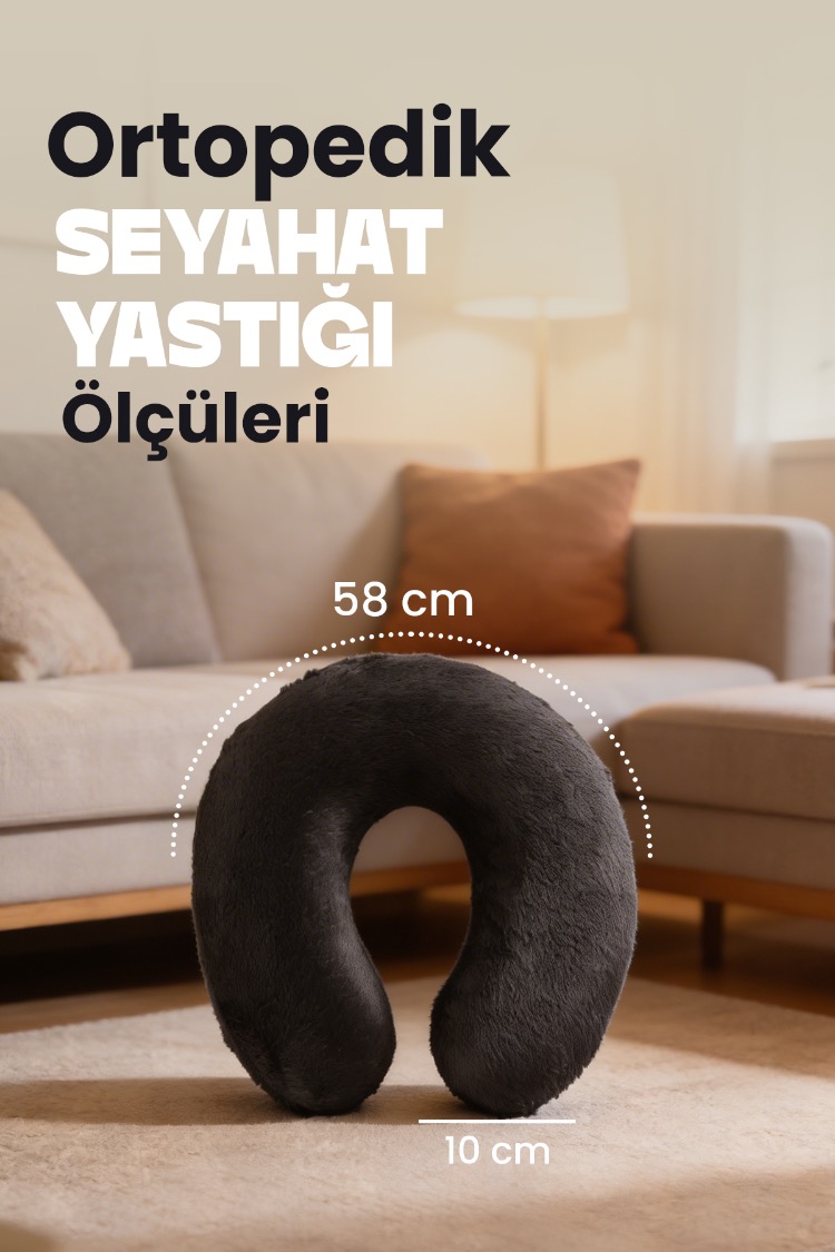 Premium Peluş Kumaş Visco Ortopedik Seyahat Boyun Yastığı – , Yumuşak 