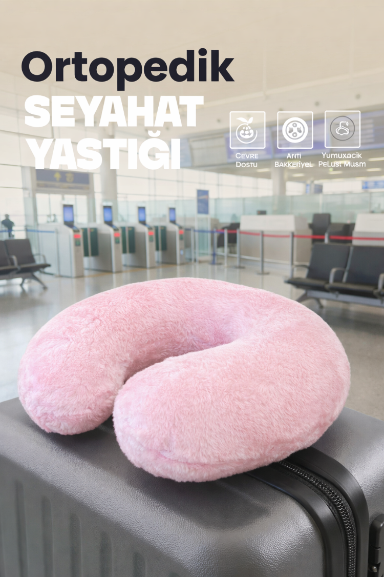 Premium Peluş Kumaş Visco Ortopedik Seyahat Boyun Yastığı – , Yumuşak