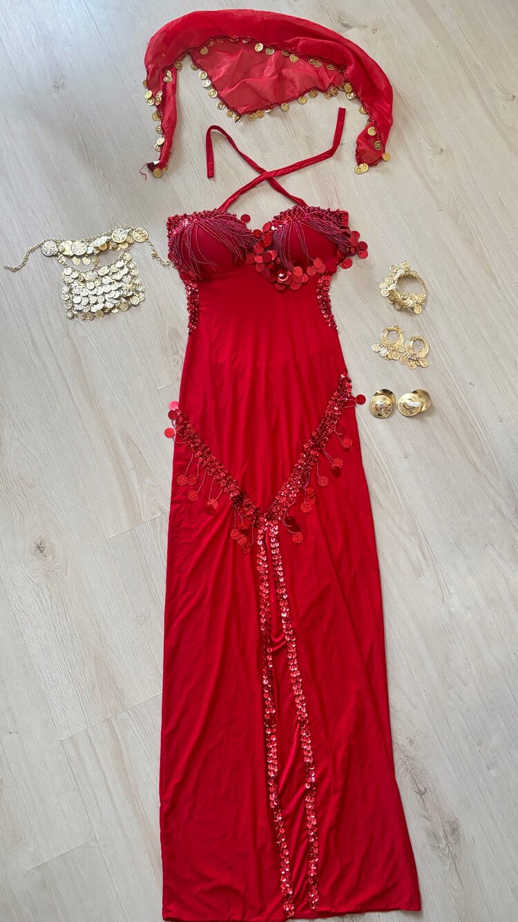 Kırmızı lovely uzun elbisenin tam seti