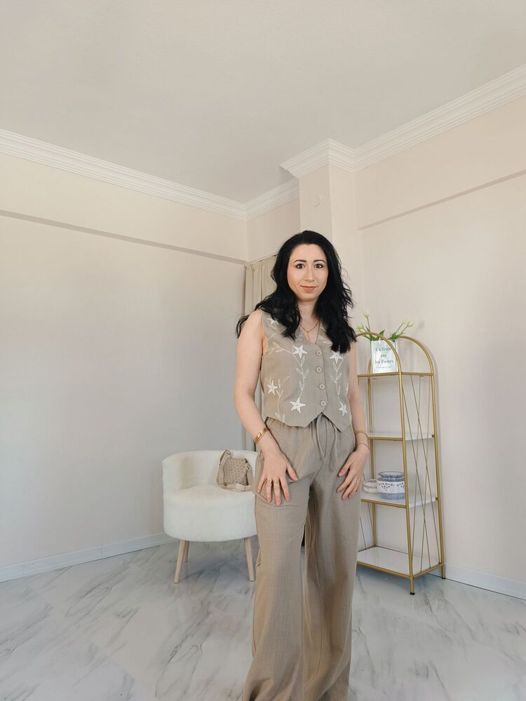Çiçek Nakışlı Nairobi Keten Bej