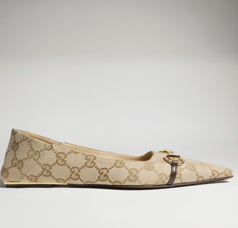 Gucci Vittoria Canvas Ballerina Bej Babet (Premium)