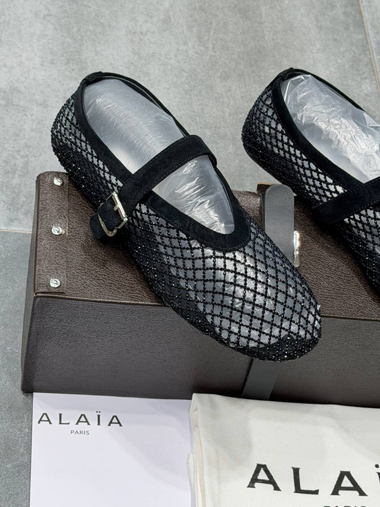 ALAÏA BALLET FLATS IN STRASS FISHNET (Premium)