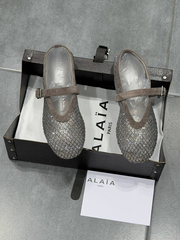 ALAÏA BALLET FLATS IN STRASS FISHNET (Premium)