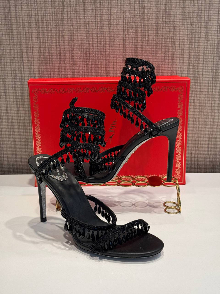 Rene Caovilla Cleo crystal embellished Topuklu Siyah Sandalet (İthal)
