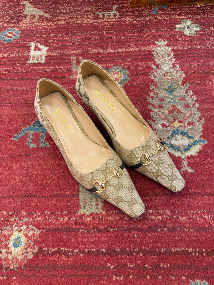 Gucci Vittoria Pump Canvas Topuklu Ayakkabı (Premium)