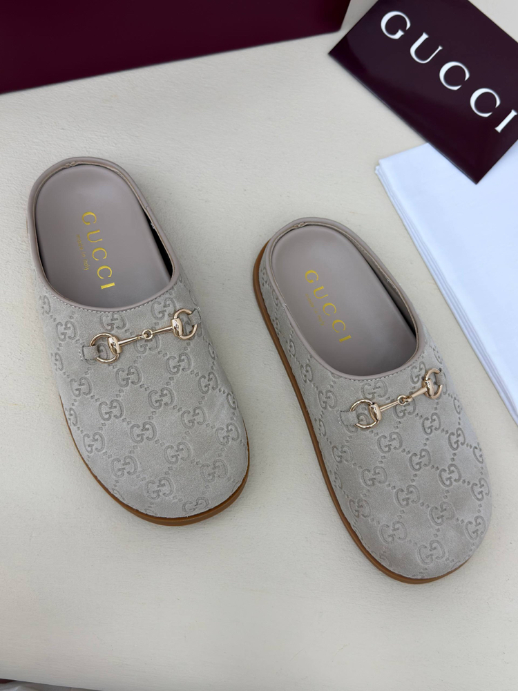 Gucci Suede Horsebit Mules Gri Unisex Terlik (İthal)