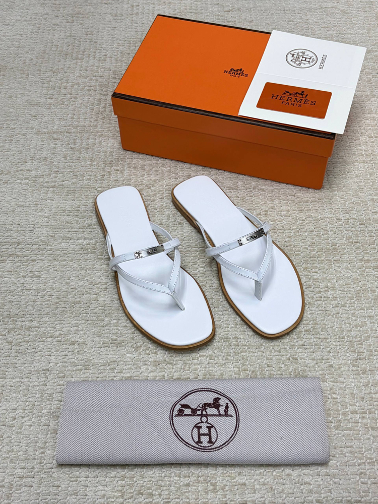 Hermes Miss Sandal Beyaz Kadın Parmak Arası Terlik (Premium)