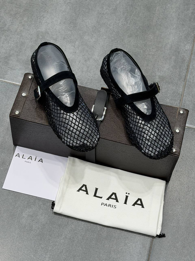 ALAÏA BALLET FLATS IN STRASS FISHNET (Premium)