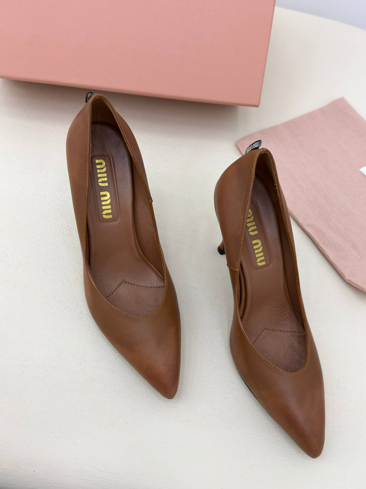 Miu Miu Waxed Calfskin Pointy Toe Pump Taba (Premium)