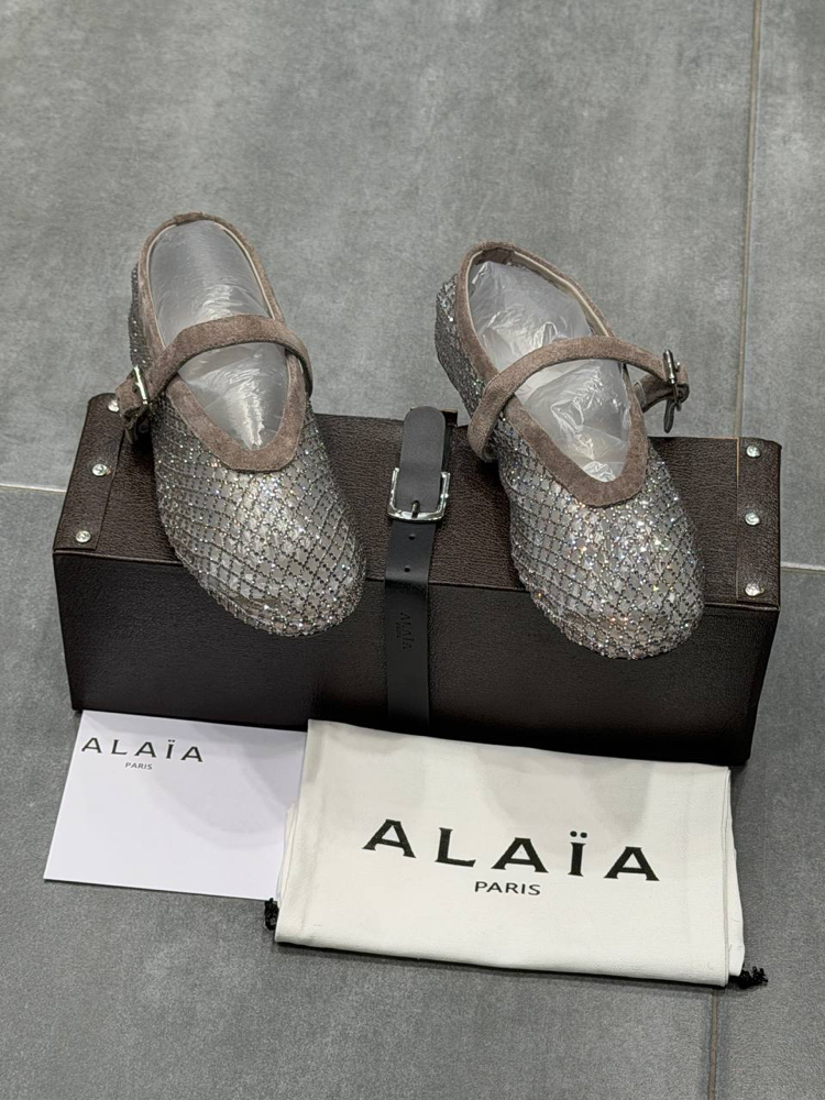 ALAÏA BALLET FLATS IN STRASS FISHNET (Premium)