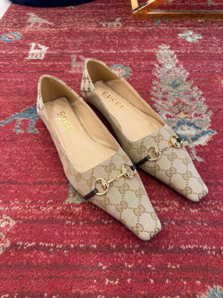 Gucci Vittoria Canvas Ballerina Bej Babet (Premium)