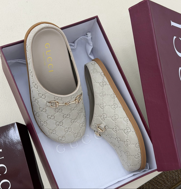 Gucci Suede Horsebit Mules Gri Unisex Terlik (İthal)